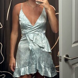 Altar'd State Floral Wrap Dress in Light Blue